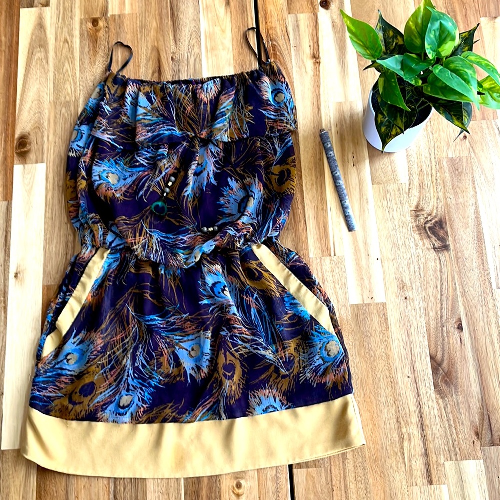 Forever 21 Strapless Tub Top Peacock Feather Pattern + bonus wrist cuff bracelet